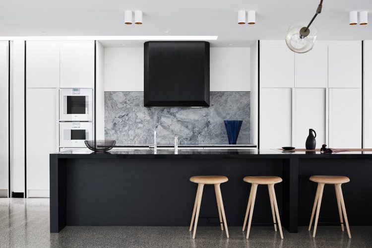black-cabinetry-grey-marble-kitchen black-cabinetry-grey-marble-kitchen