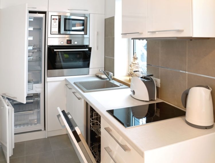 Everything is Open in Small Modern White Kitchen Everything is Open in Small Modern White Kitchen