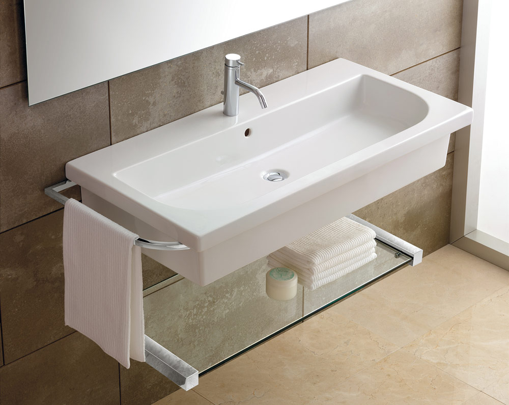 Wall mounted bathroom sink with chrome tap Wall mounted bathroom sink with chrome tap